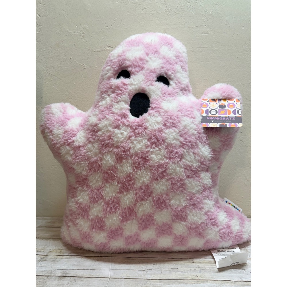 Novogratz Halloween Pink Checkered Ghost Plush Decorative Pillow New